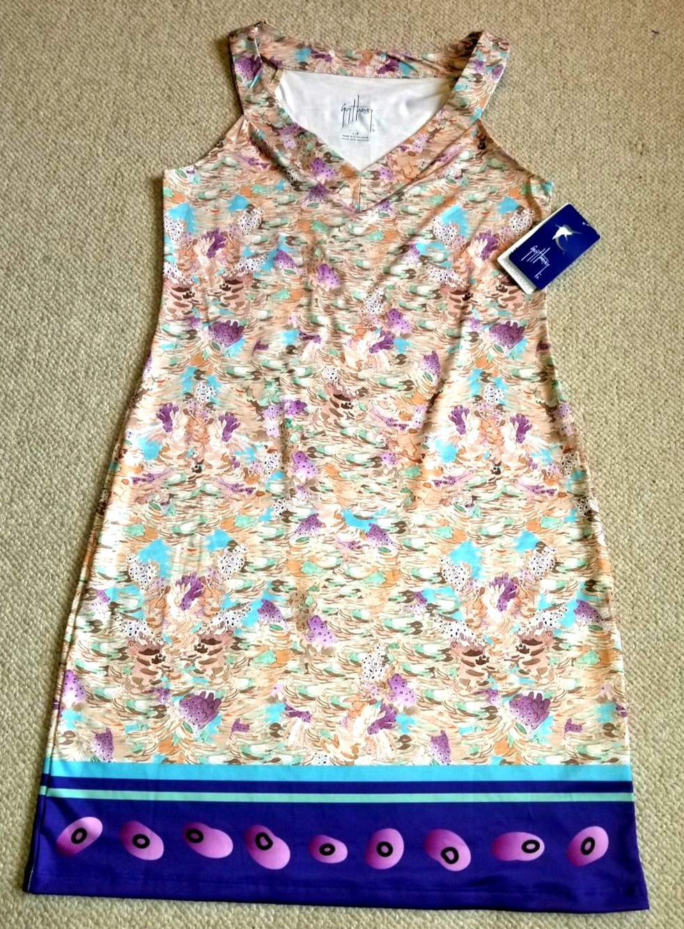 NWT Womens Dress-GUY HARVEY-'Ultra Violet' stretch knit 'Oyster Patch' UPF 50-S